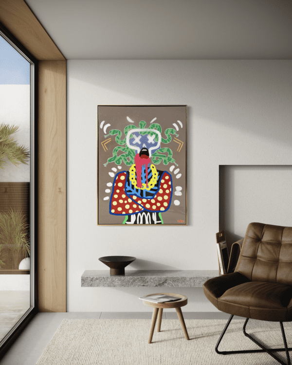 Medusa art on canvas displayed in living room